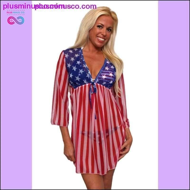 화려한 미국 국기 긴 소매 커버업 비치 드레스 스타와 - plusminusco.com