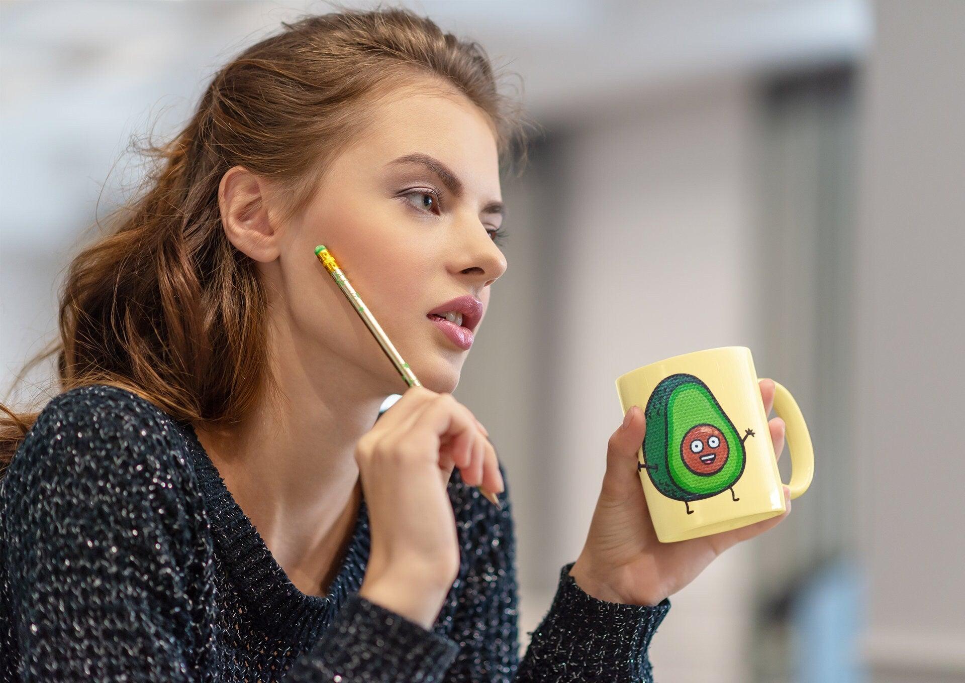 Green Avocado with yellow background  Avocado mug, funny avacado mug, avocado lover, avocado coffee mug, avocado gift, cute avocado mug, - plusminusco.com