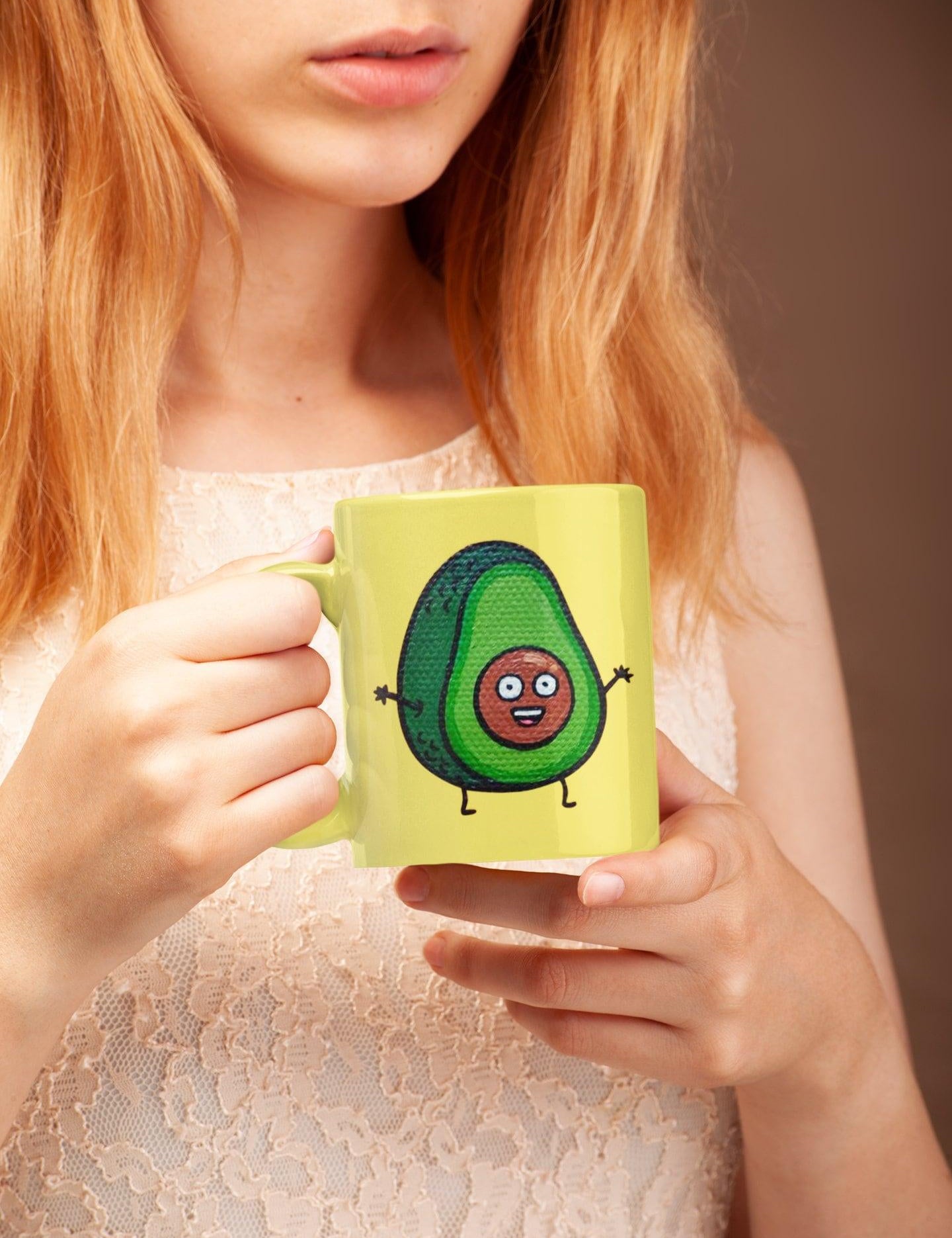 Green Avocado with yellow background  Avocado mug, funny avacado mug, avocado lover, avocado coffee mug, avocado gift, cute avocado mug, - plusminusco.com