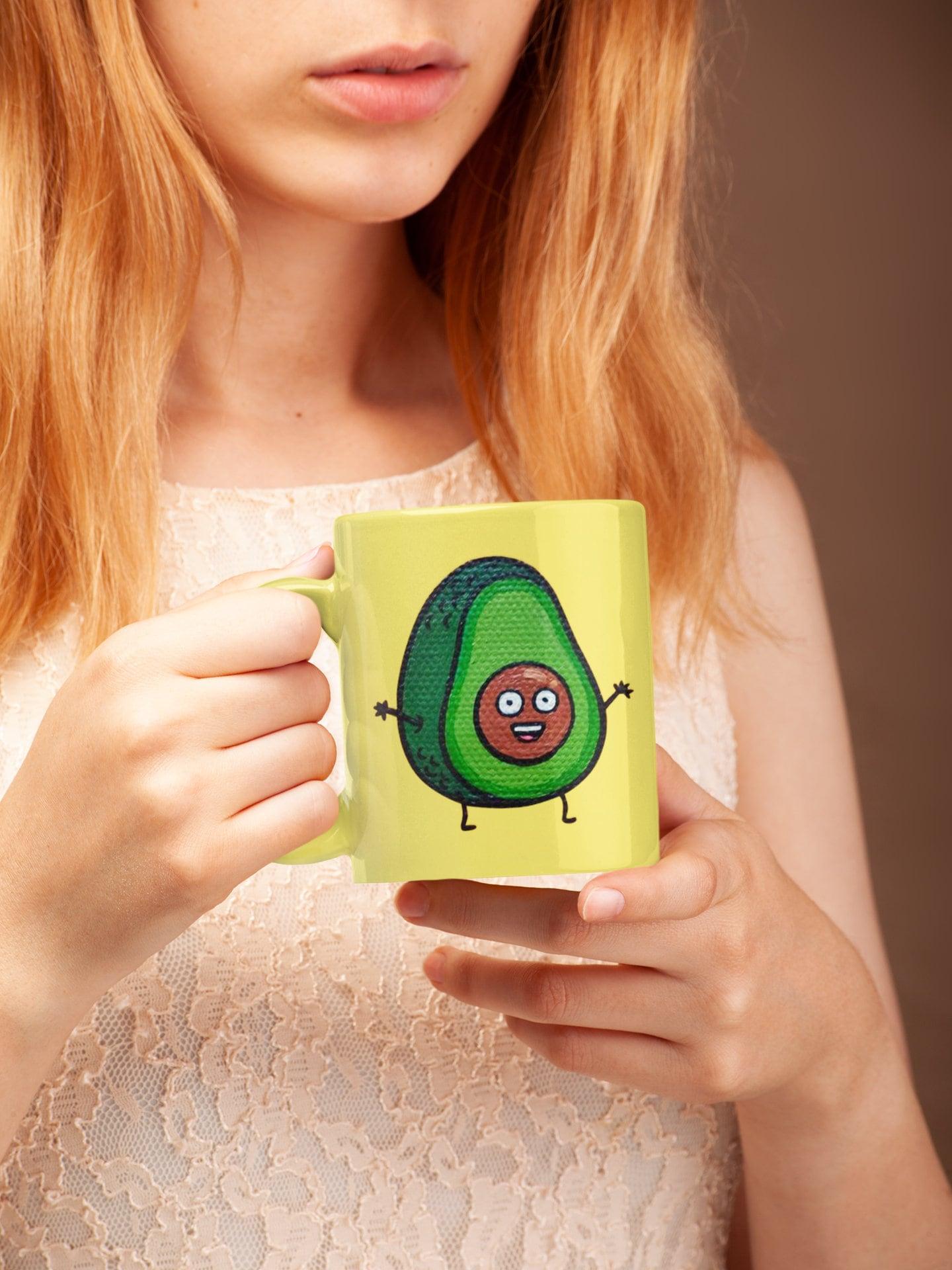 Green Avocado with yellow background  Avocado mug, funny avacado mug, avocado lover, avocado coffee mug, avocado gift, cute avocado mug, - plusminusco.com
