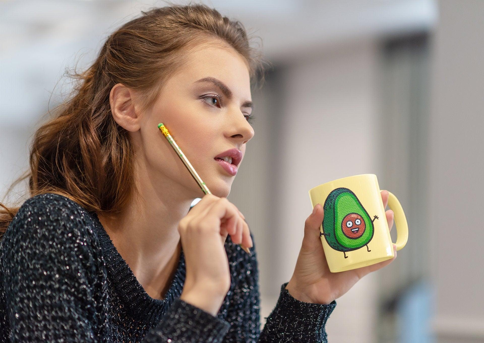 Green Avocado with yellow background  Avocado mug, funny avacado mug, avocado lover, avocado coffee mug, avocado gift, cute avocado mug, - plusminusco.com