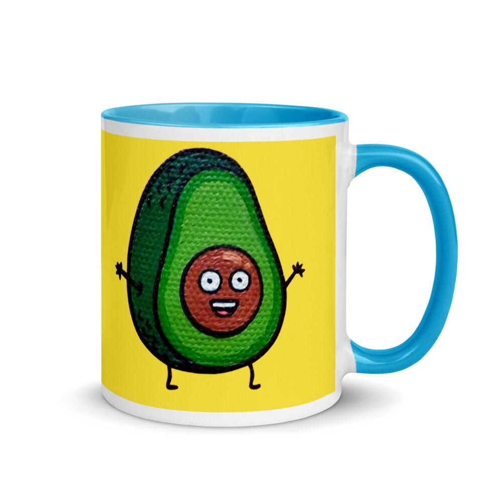 Green Avocado with yellow background  Avocado mug, funny avacado mug, avocado lover, avocado coffee mug, with Color Inside - plusminusco.com