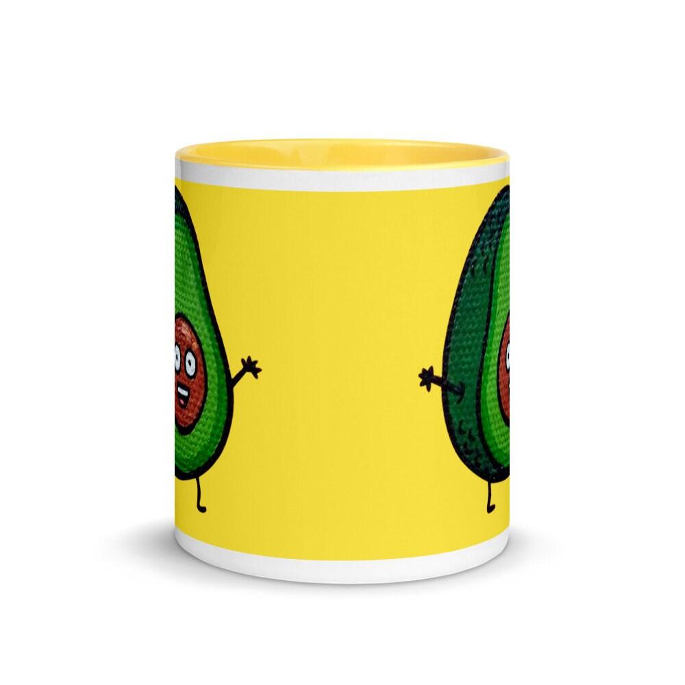 Green Avocado with yellow background  Avocado mug, funny avacado mug, avocado lover, avocado coffee mug, with Color Inside - plusminusco.com