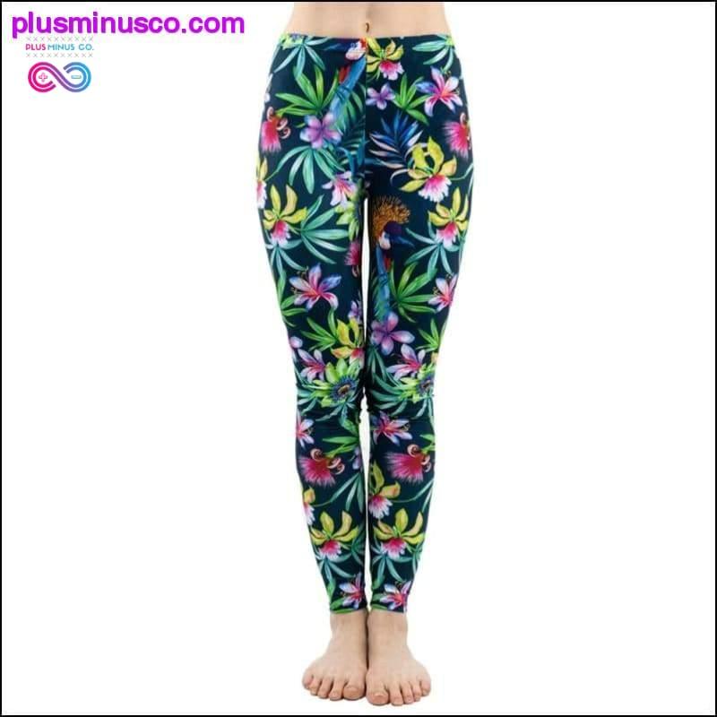Zielone legginsy z kwiatowym wzorem w liście i kwiatki Seksowna elastyczność - plusminusco.com