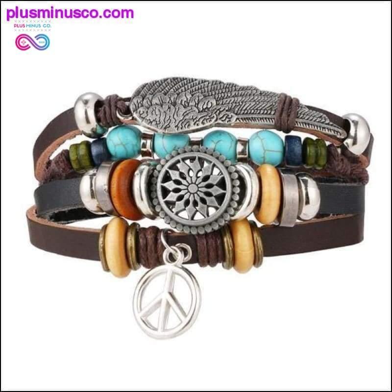 Hand-knitted Multi-layer Leather Feather Leaf Bracelet at - plusminusco.com