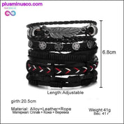 Handgebreide meerlaagse lederen armband met verenblad en - plusminusco.com