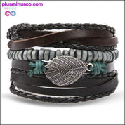 Многослойный кожаный браслет ручной вязки с перьями и листьями - plusminusco.com