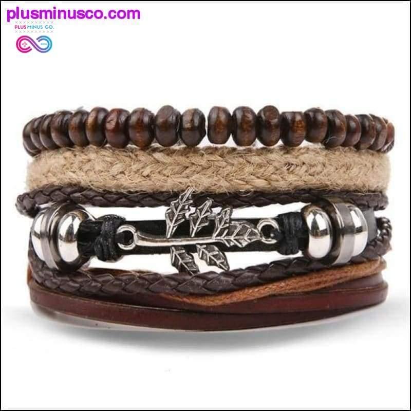 Hand-knitted Multi-layer Leather Feather Leaf Bracelet at - plusminusco.com