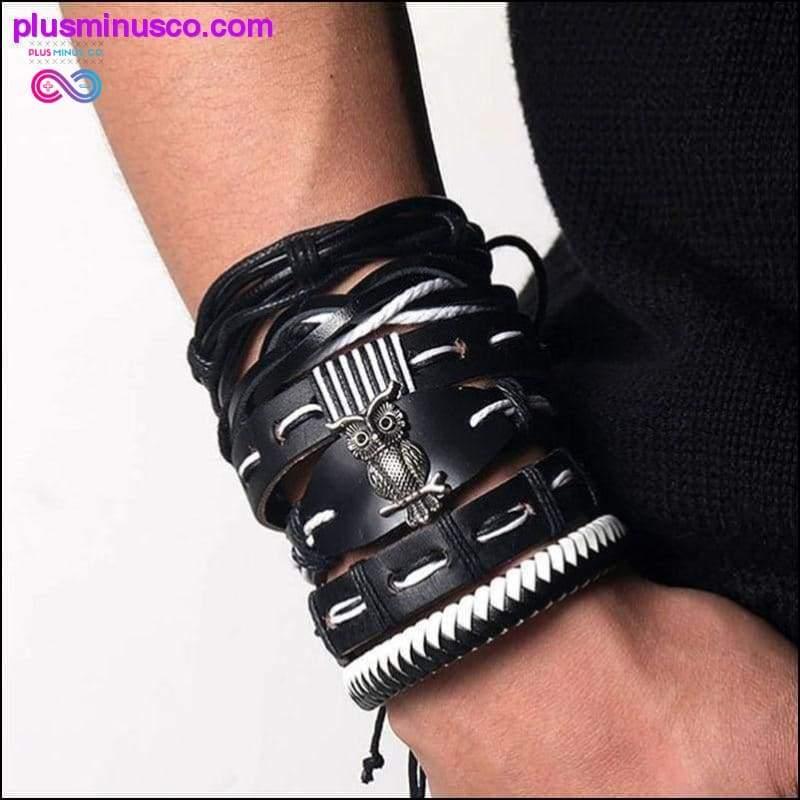 Багатошаровий шкіряний браслет ручної в'язки з пір'ям та - plusminusco.com