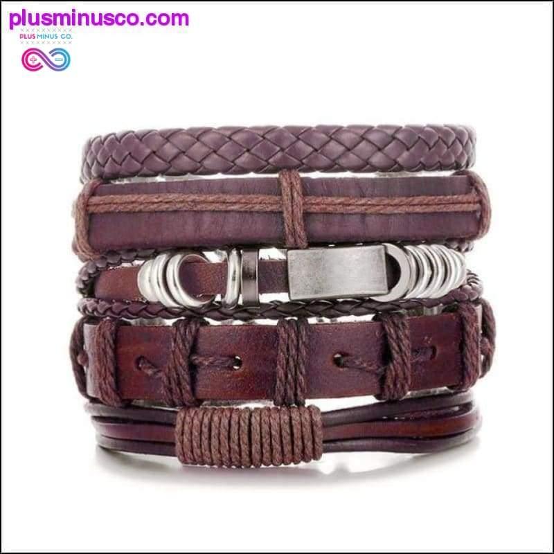 Багатошаровий шкіряний браслет ручної в'язки з пір'ям та - plusminusco.com