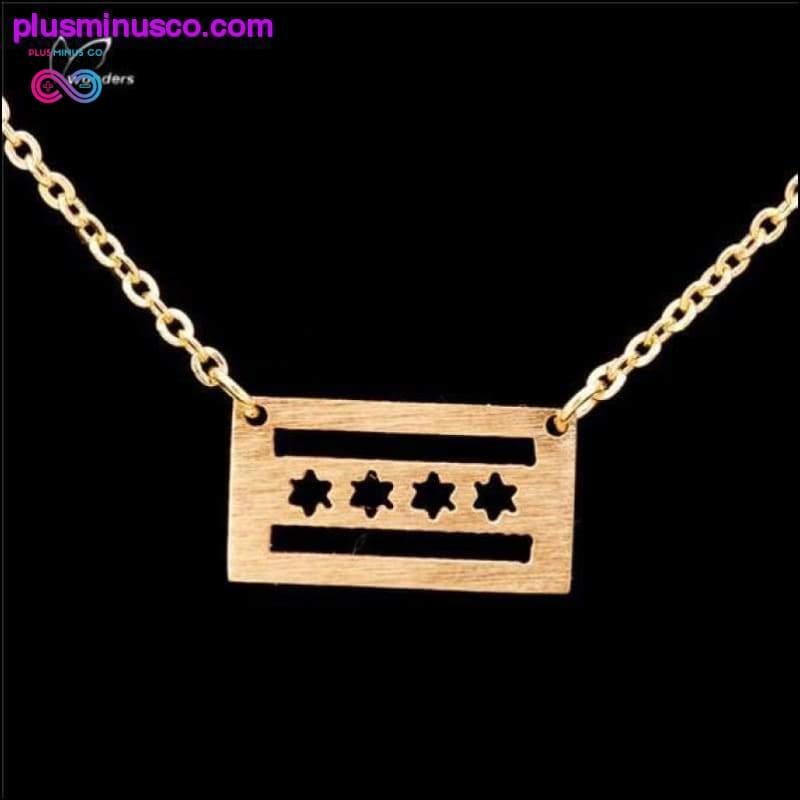 Handmade Brushed Metal Chicago Flag Necklace - Chicago State - plusminusco.com