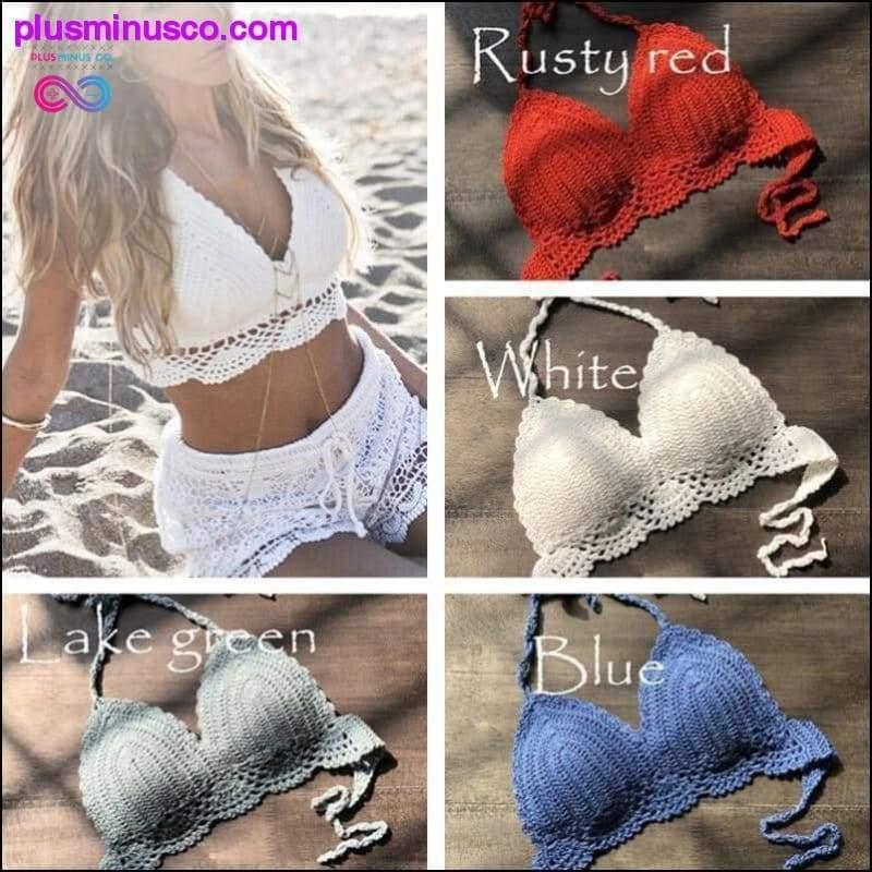 Ručně vyráběné háčkované dámské Bikini Top Boho Beach Bralette Solid - plusminusco.com
