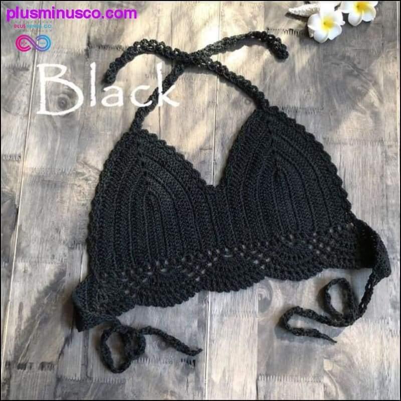 Haut de bikini femme au crochet fait à la main Boho Beach Bralette Solid - plusminusco.com