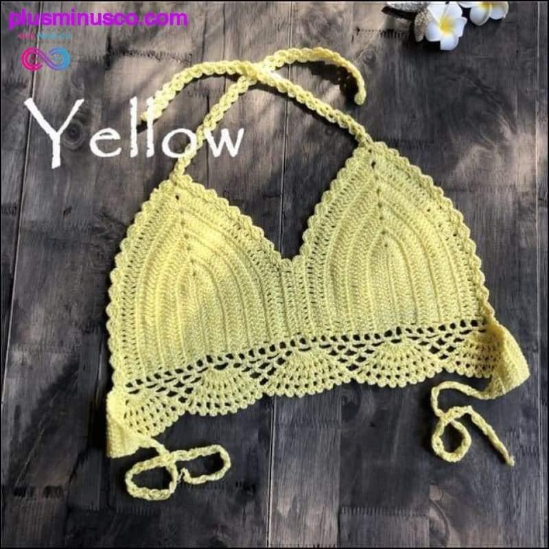 Handmade Crochet Women Bikini Top Boho Beach Bralette Solid - plusminusco.com