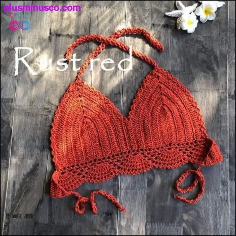 Handmade Crochet Women Bikini Top Boho Beach Bralette Solid - plusminusco.com