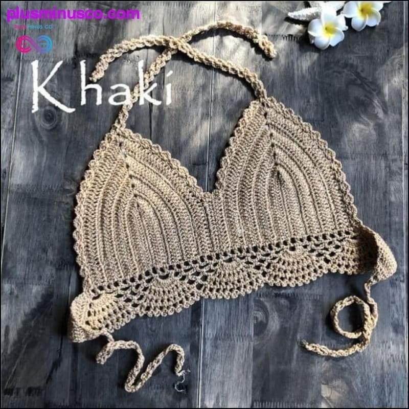 Handmade Crochet Women Bikini Top Boho Beach Bralette Solid - plusminusco.com