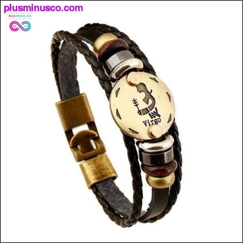 Handmade Leather Gold Coin Zodiac Bracelet - plusminusco.com