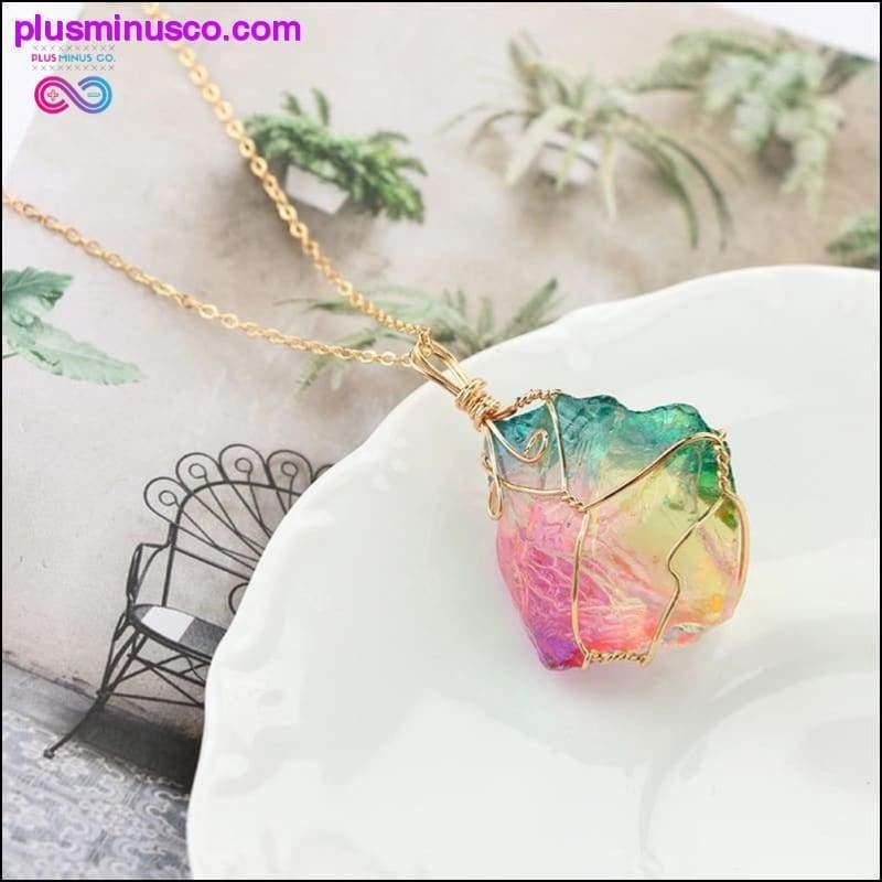 Handgefertigte natürliche Regenbogenquarz-Kristall-Halskette – plusminusco.com