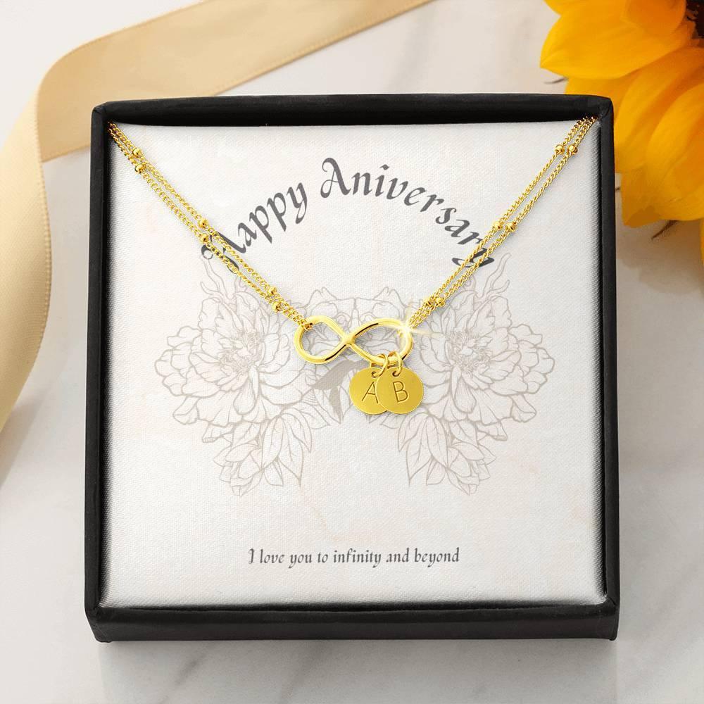 Хаппи Анниверсари Инфинити ручно утиснута шарм наруквица, златни поклон за годишњицу, персонализовани поклон за жену, најбољи накит за годишњицу - плусминусцо.цом