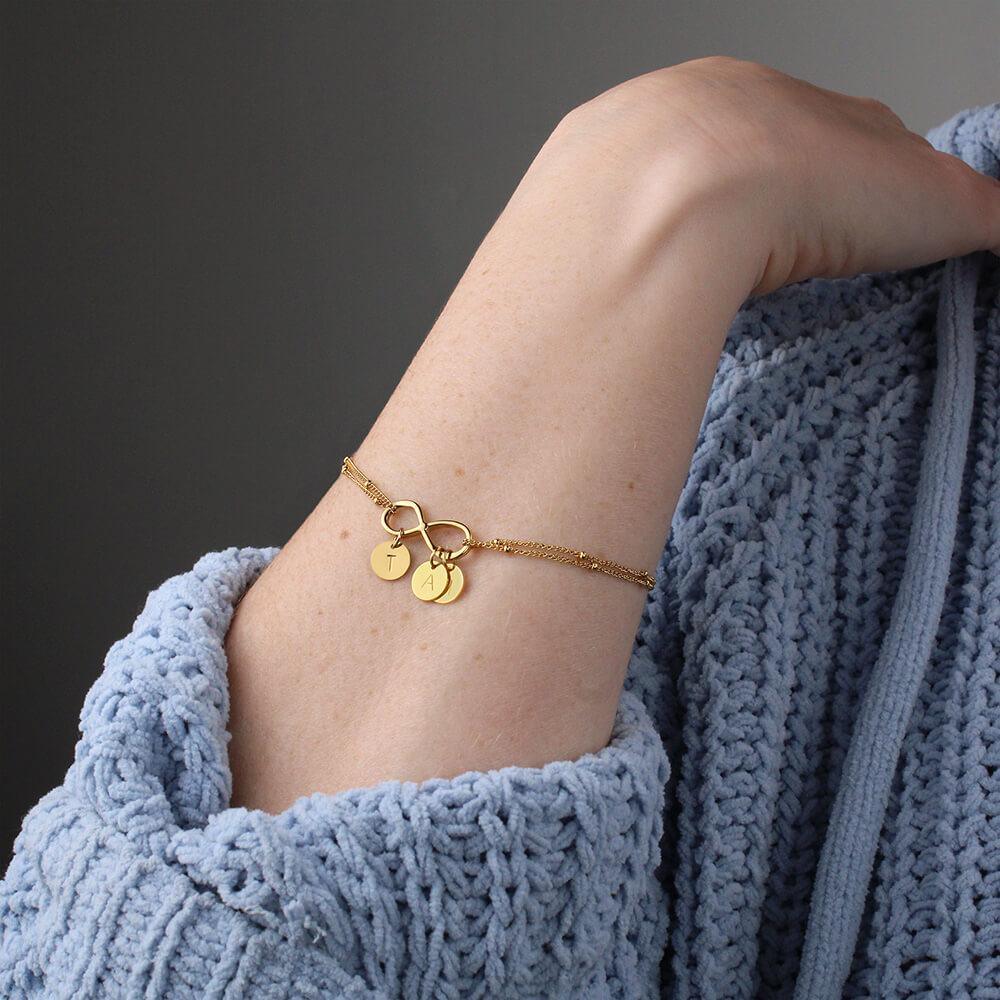 Happy Anniversary Infinity Hand Stamped Charm Bracelet, Anniversary Gold Gift, Personalized Wife Bracelet Gift, Best Anniversary Jewelry - plusminusco.com