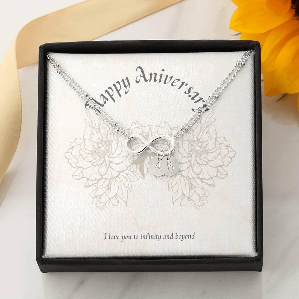 Happy Anniversary Infinity Hand Stamped Charm Bracelet, Anniversary Gold Gift, Personalized Wife Bracelet Gift, Best Anniversary Jewelry - plusminusco.com