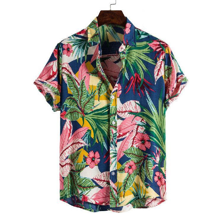 Havaijilainen rento miesten ranta lyhythihainen paita, kukkainen trooppinen painettu rantapaita - plusminusco.com