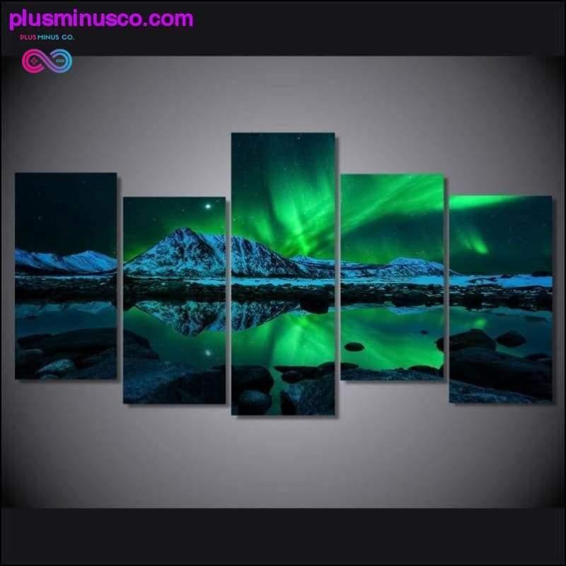 HD Baskı manzara tablosu 5 parçalı kanvas yeşil Aurora - plusminusco.com