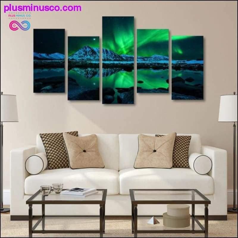 HD Print landscape painting 5 piece canvas art green Aurora - plusminusco.com