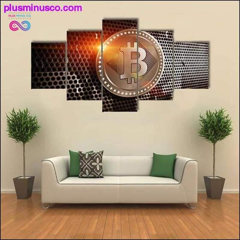 Peinture moderne en tôle Bitcoin imprimée en HD, 5 pièces/pièces - plusminusco.com