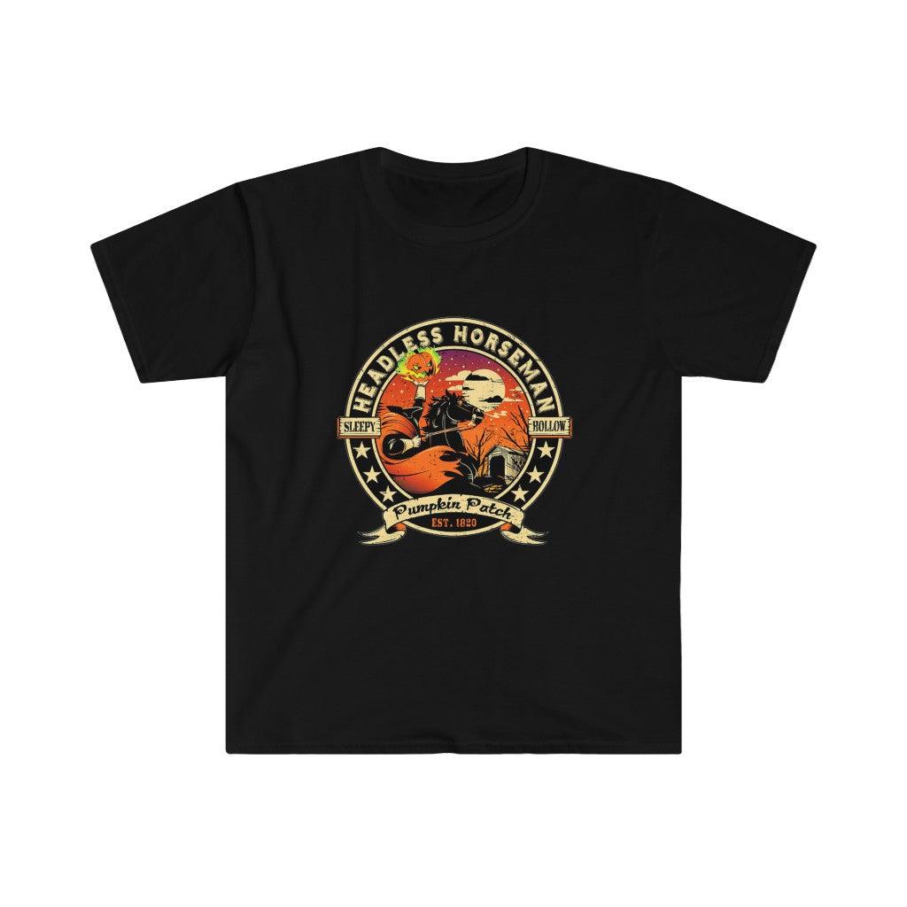 Headless Horseman T-Shirts, Patch 1820 Shirt, Sleepy Hollow T-Shirt, Pumpkin Head Shirt, Unisex Family Unisex Softstyle T-Shirt - plusminusco.com