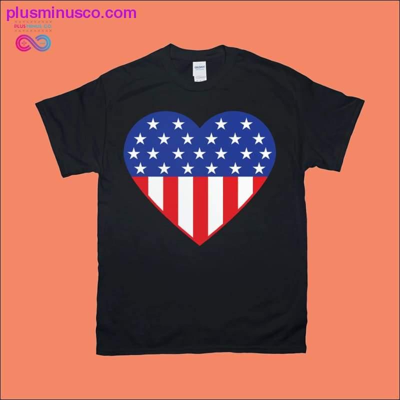 T-shirts drapeau américain en forme de coeur - plusminusco.com