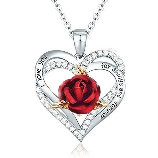 Heart Shaped Rose Metal Necklace Jewelry - plusminusco.com
