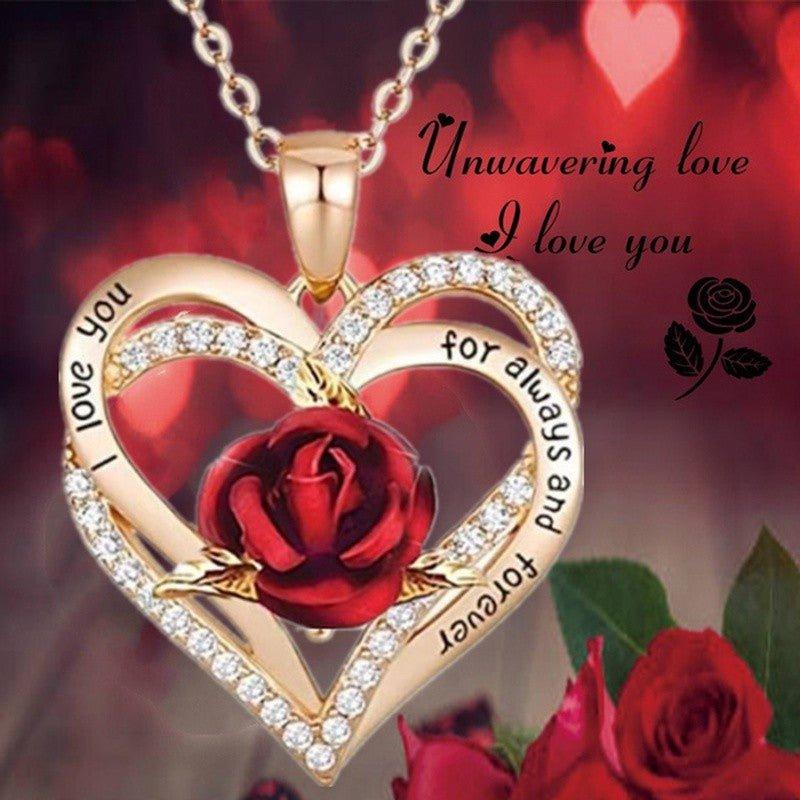 Heart Shaped Rose Metal Necklace Jewelry - plusminusco.com