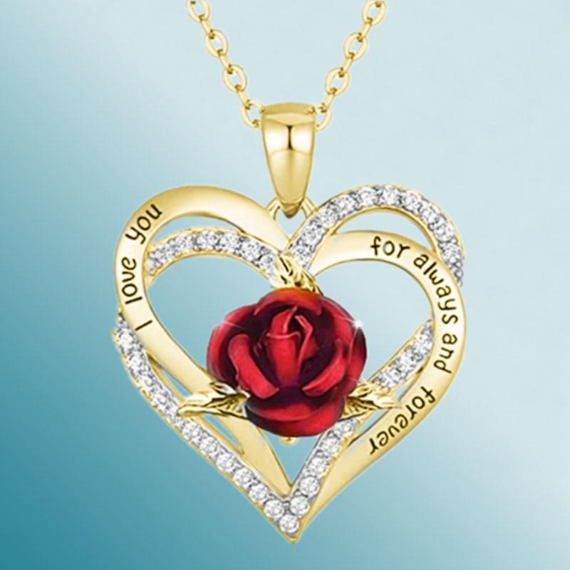 Heart Shaped Rose Metal Necklace Jewelry - plusminusco.com