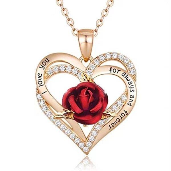 Heart Shaped Rose Metal Necklace Jewelry - plusminusco.com