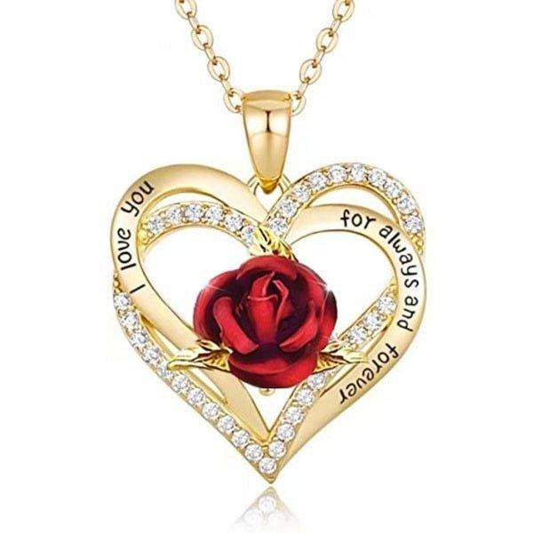 Heart Shaped Rose Metal Necklace Jewelry - plusminusco.com