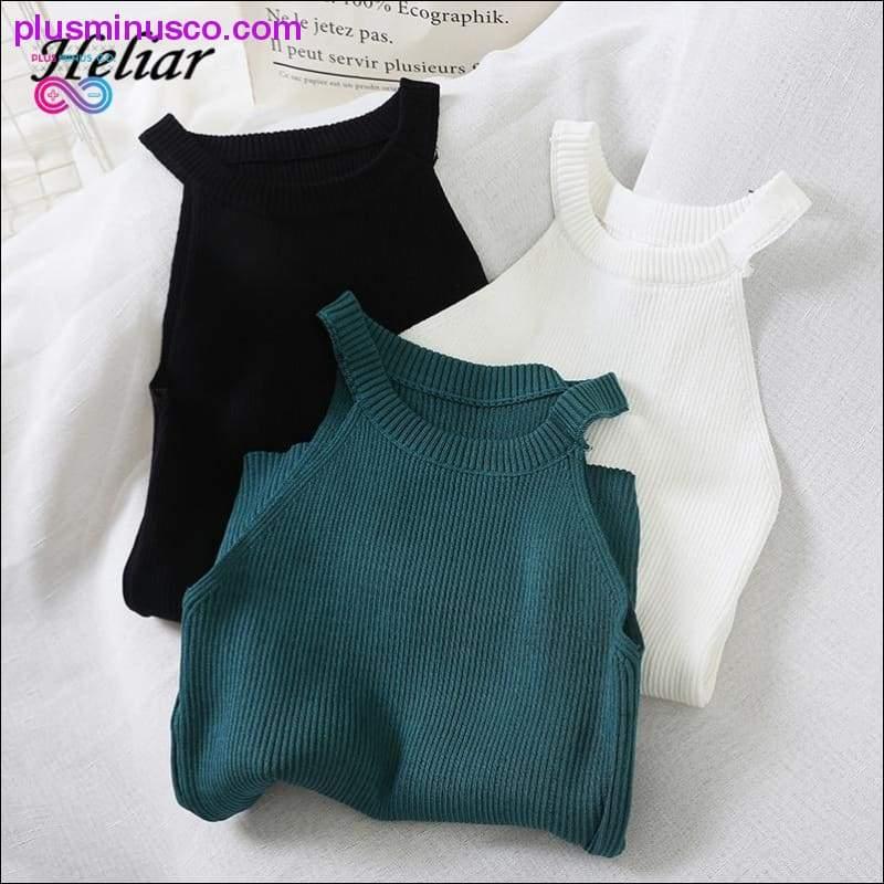 HELIAR Tops Women Crop Tops Off Shoulder Stretchy Knitted - plusminusco.com