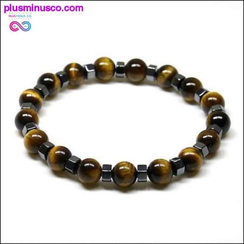 Bracelet en perles d'hématite et pierre d'oeil de tigre en pierre naturelle - - plusminusco.com