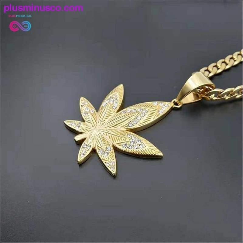 Hemp Leaf Pendant Necklaces For Men Gold Color Stainless - plusminusco.com