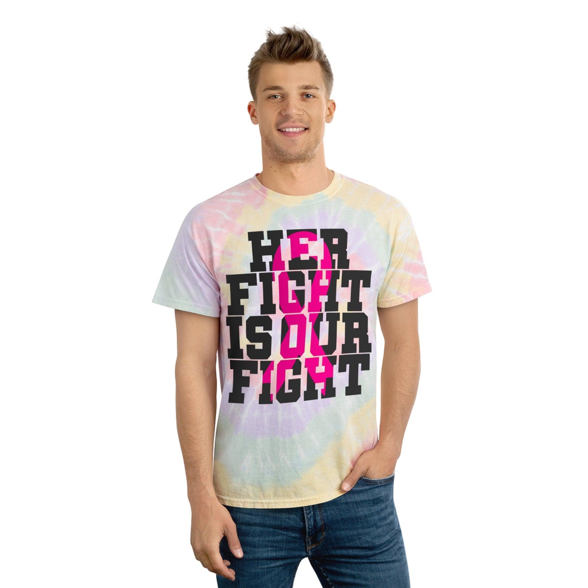 Her fight is our fight Breast Cancer Shirt,Cancer Survivor Shirt, Breast Cancer Awareness,Pink Ribbon Tie-Dye Tee, Spiral - plusminusco.com