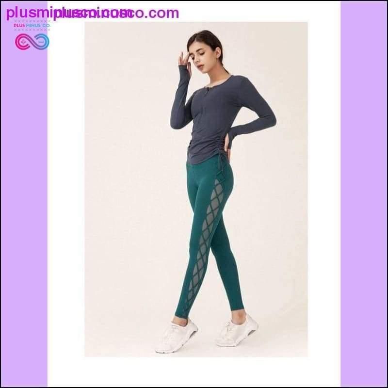 Sportowe, seksowne, siateczkowe spodnie fitness o wysokiej elastyczności, podnoszące biodra - plusminusco.com
