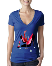 High Heel Shoes | Lipstick | Glass Wine | Diamonds ,Fashion High Heel Tee,Womans Red Gold Birthday Next Level  Deep V Bella Canvas Tee - plusminusco.com