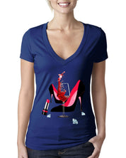 High Heel Shoes | Lipstick | Glass Wine | Diamonds ,Fashion High Heel Tee,Womans Red Gold Birthday Next Level  Deep V Bella Canvas Tee - plusminusco.com