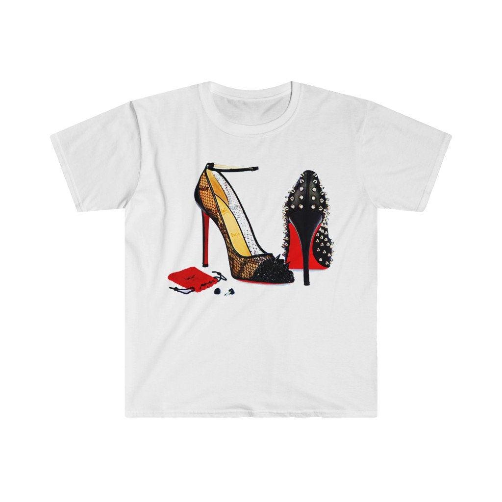 High Heel Shoes | Red | T-Shirts,Red Glitter High Heel Shoes, Red Shoes,Elegant, Womans Red Gold Birthday, Red Soles High Heels T-shirt - plusminusco.com