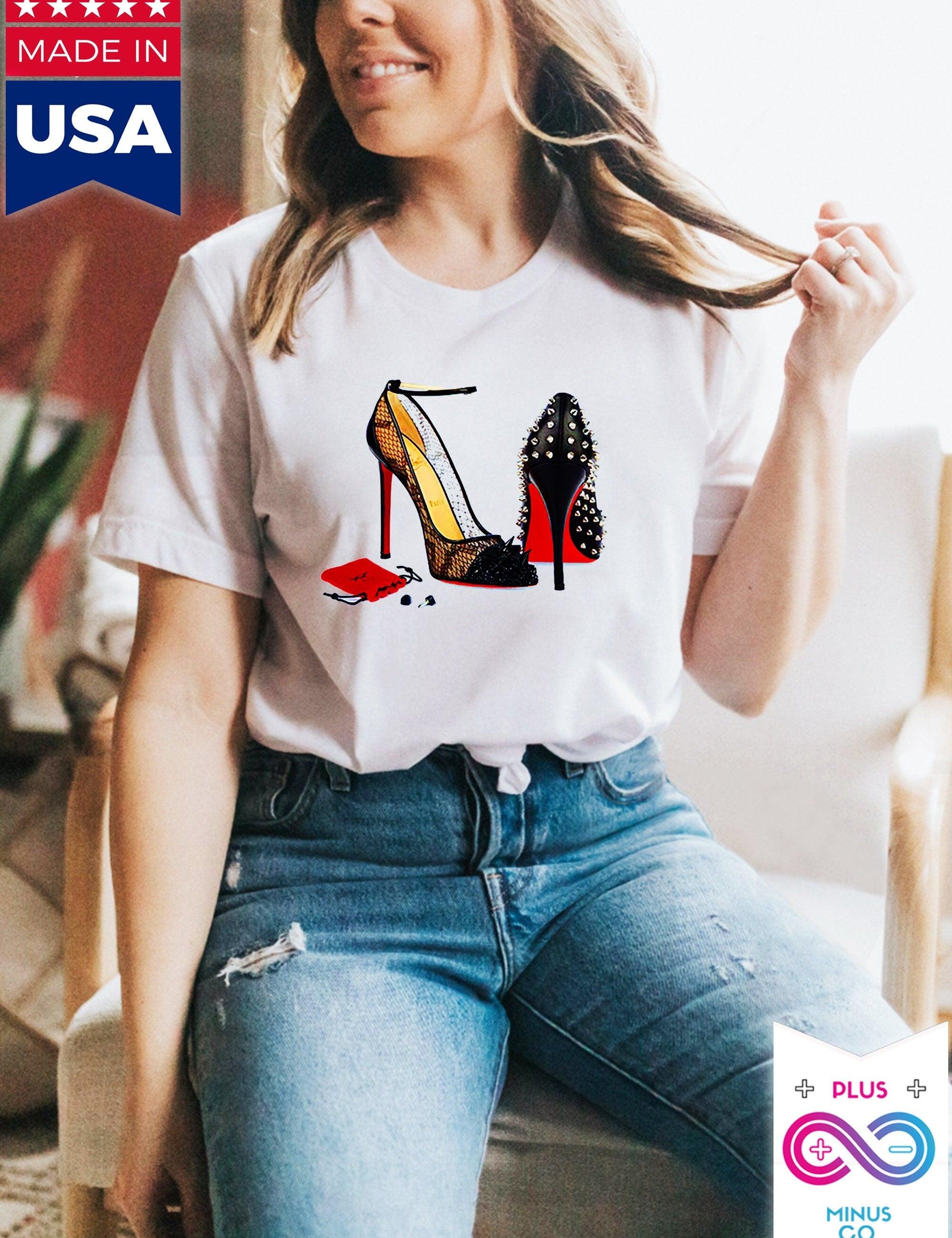 High Heel Shoes | Red | T-Shirts,Red Glitter High Heel Shoes, Red Shoes,Elegant, Womans Red Gold Birthday, Red Soles High Heels T-shirt - plusminusco.com