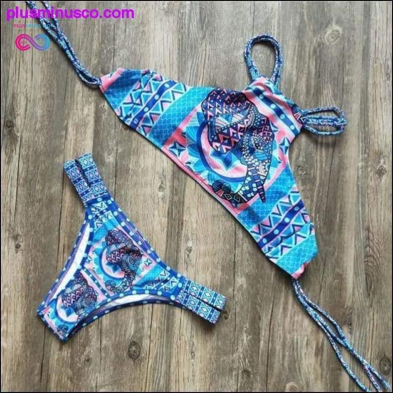 Pakaian Renang Set Bikini Crochet Bikini Crop Top Tank Leher Tinggi - plusminusco.com