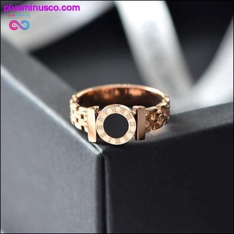 High Quality 18K Rose Gold Roman Numerals Couple Ring For - plusminusco.com