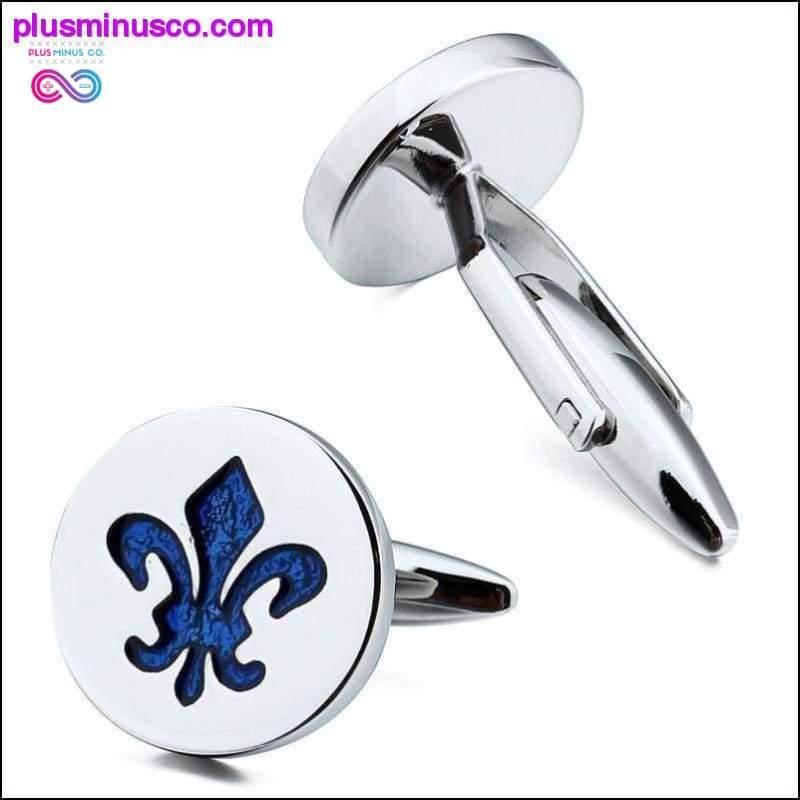 Hochwertige, klassische, blaue, emaillierte und silberne runde Krawattenklammern & - plusminusco.com