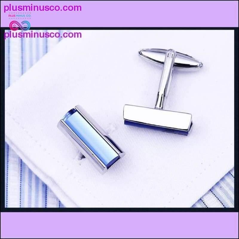 Wysokiej jakości luksusowe spinki do mankietów z niebieskim kryształem dla mężczyzn - plusminusco.com