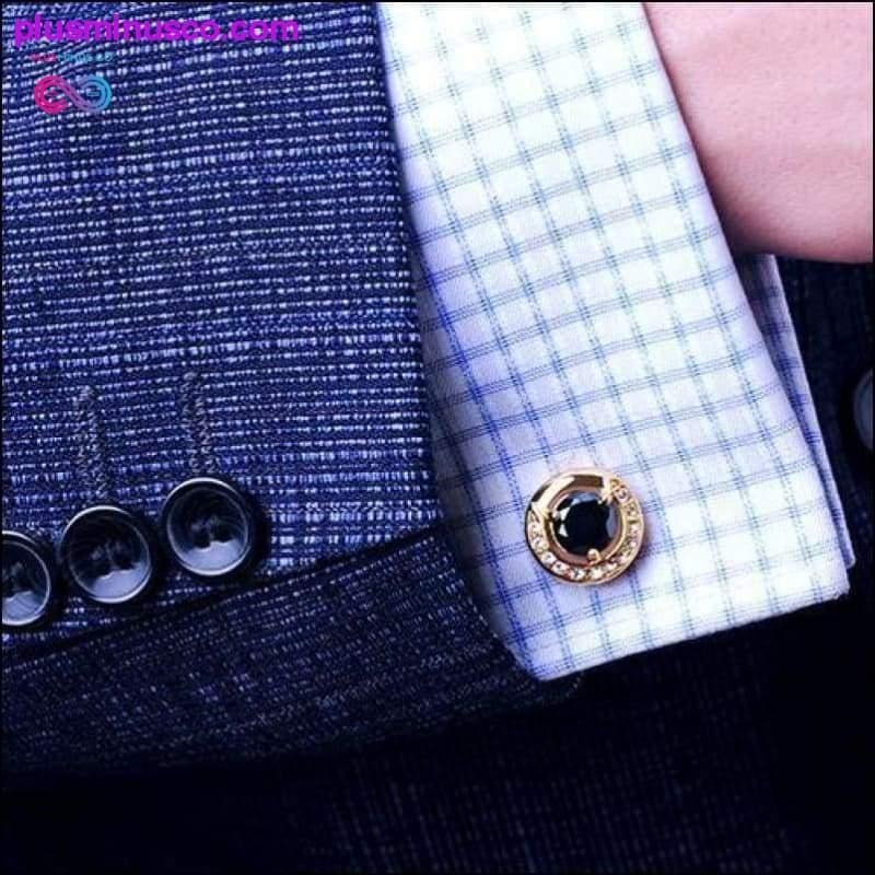 Vysoko kvalitné luxusné zlaté okrúhle manžetové gombíky pre mužov - plusminusco.com